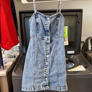 Rewash Denim Button-Up Mini Dress in Blue